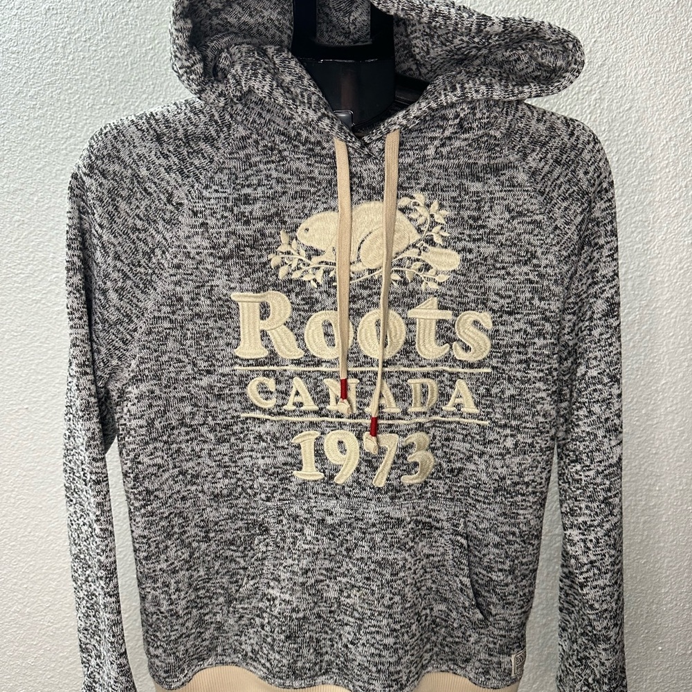 Roots Marled Gray Hoodie with Cream Logo